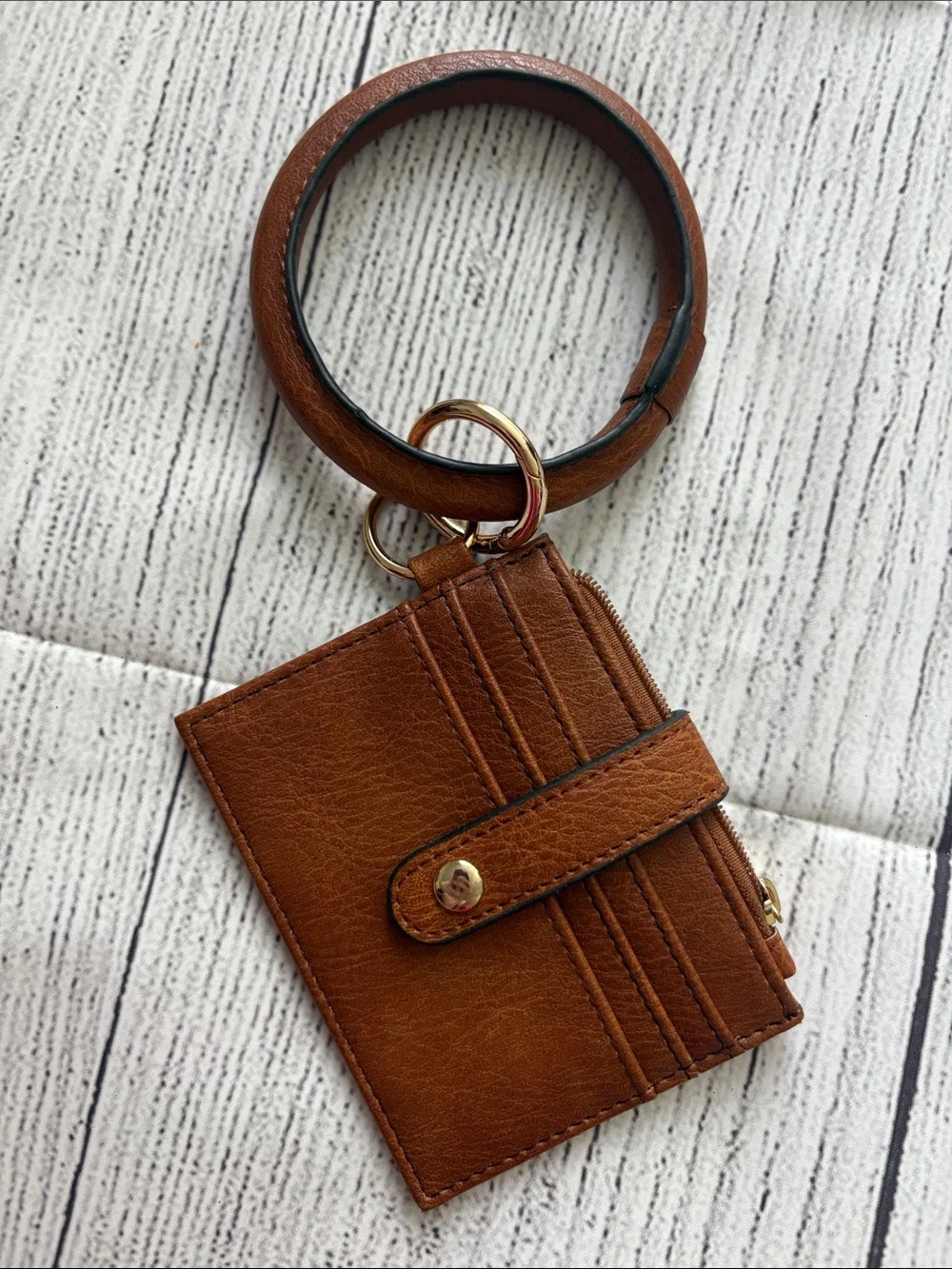 Brown Leather Wristlet Cardholder Keyring